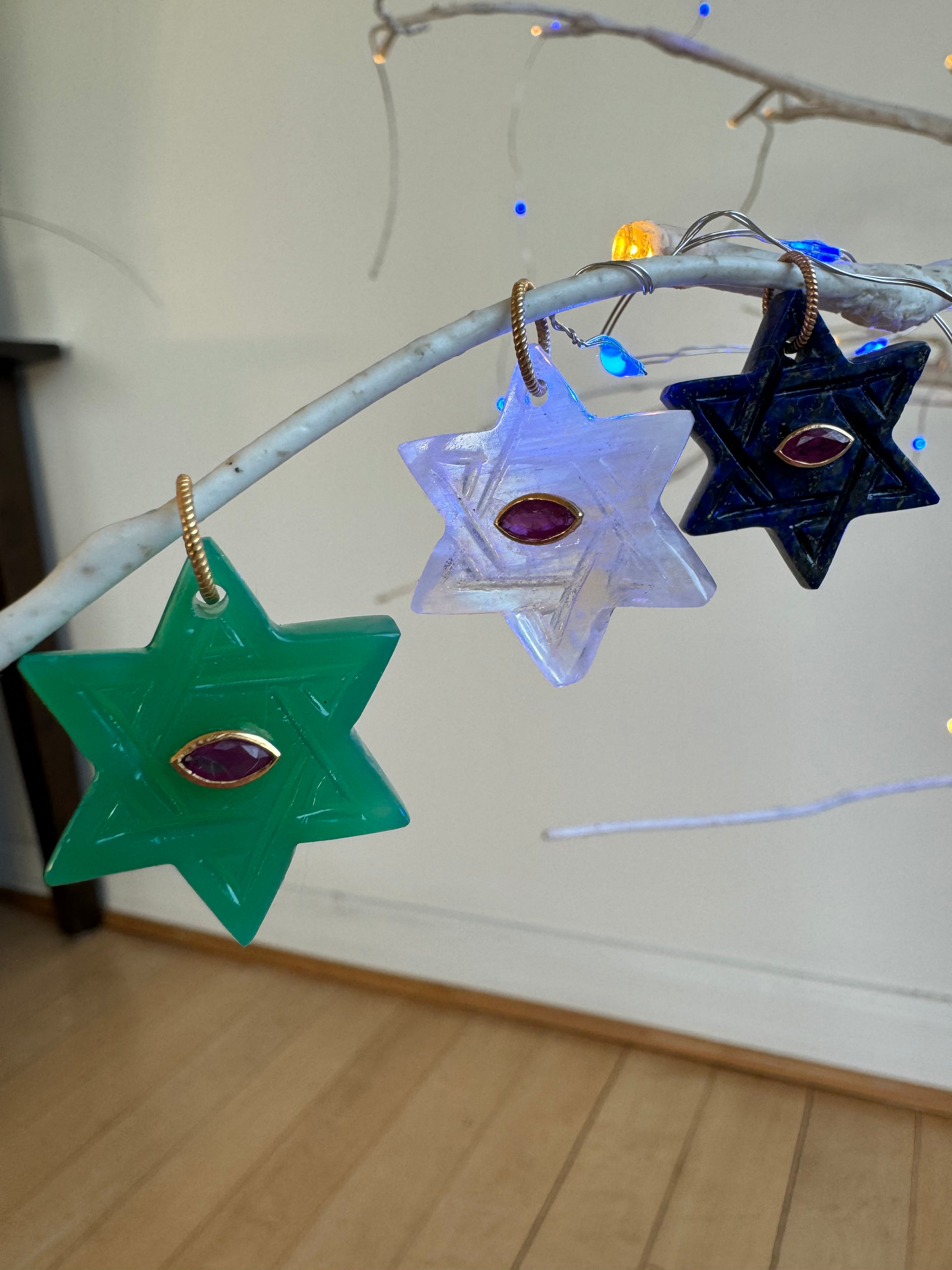 Gemstone Jewish star pendants