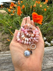 Peach poppy gemstone necklace