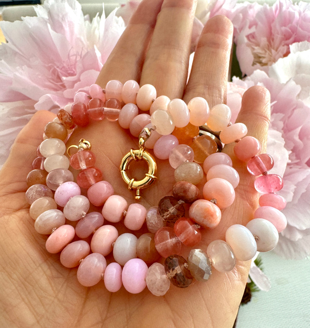 Peach fuzz gemstone necklace