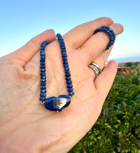 Puffy sapphire heart necklace