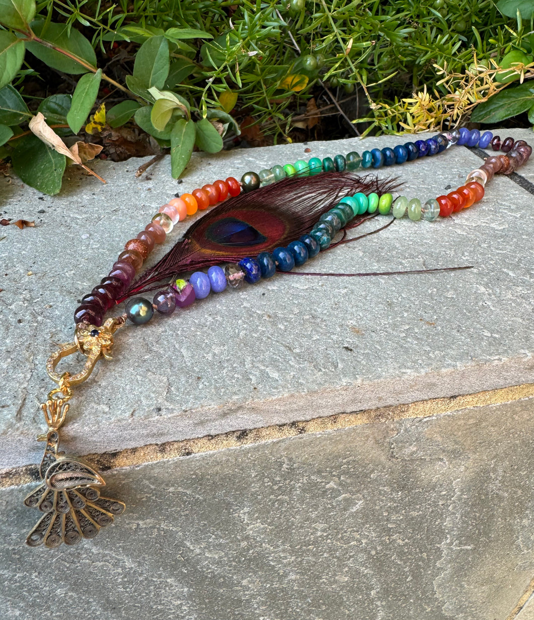 Peacock gemstone necklace