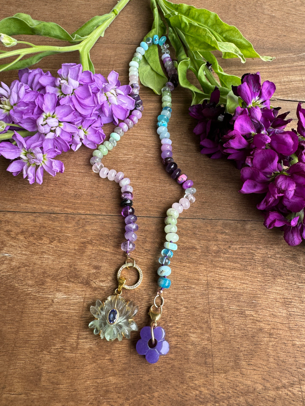 Lilac water lily gemstone necklace
