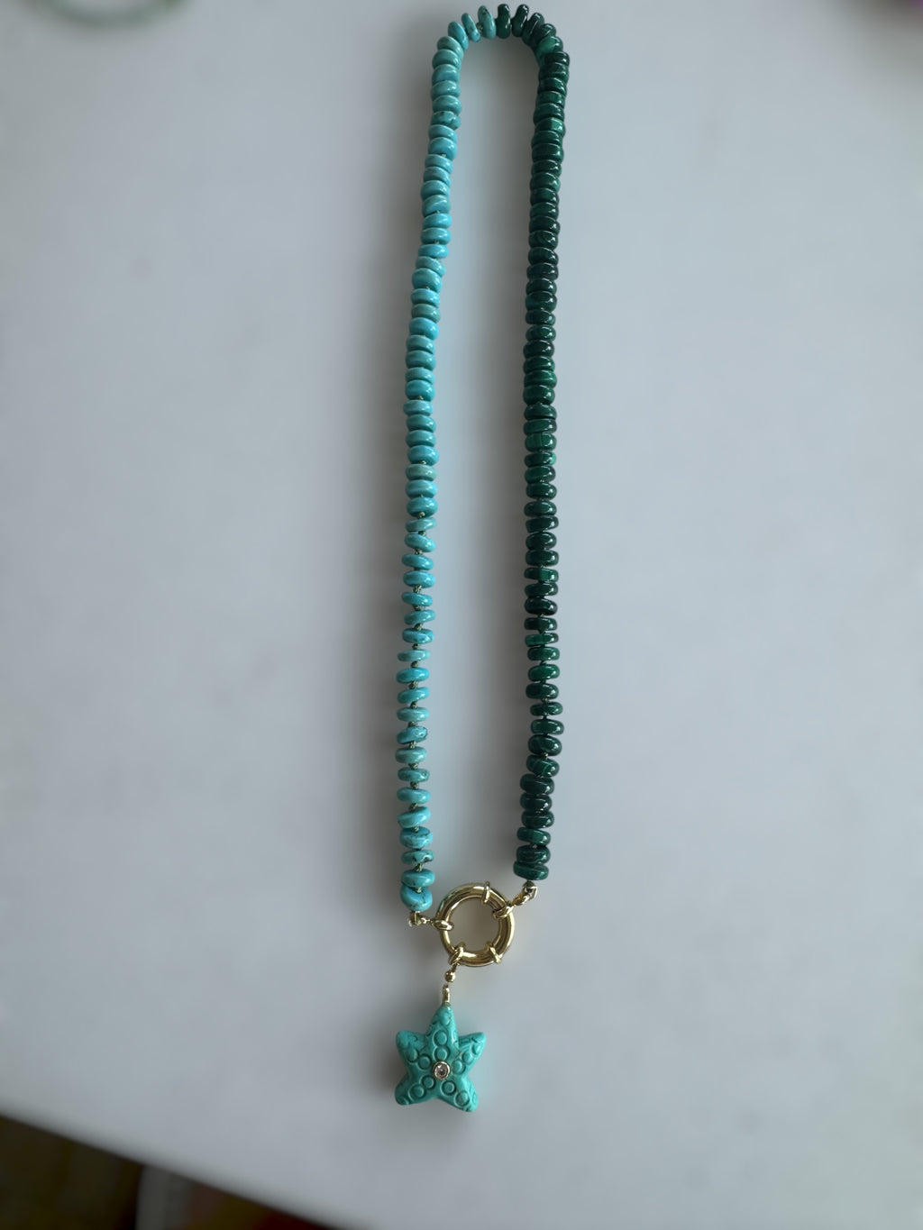 Malachite turquoise half and half necklace