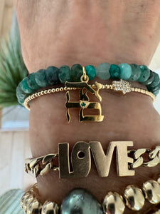 Gold plated Ahava (Love)emerald gemstone bracelet