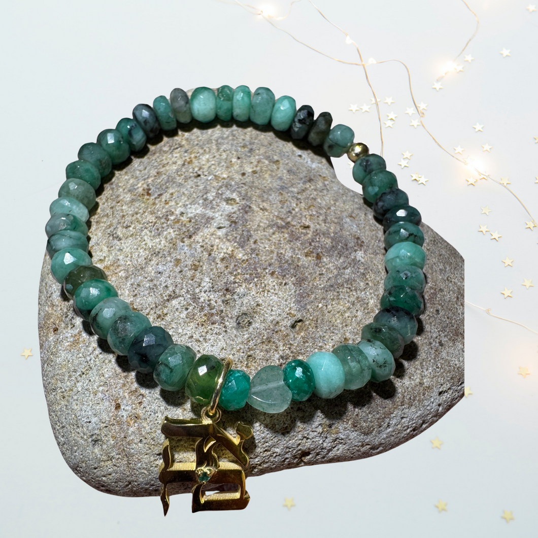 Gold plated Ahava (Love)emerald gemstone bracelet