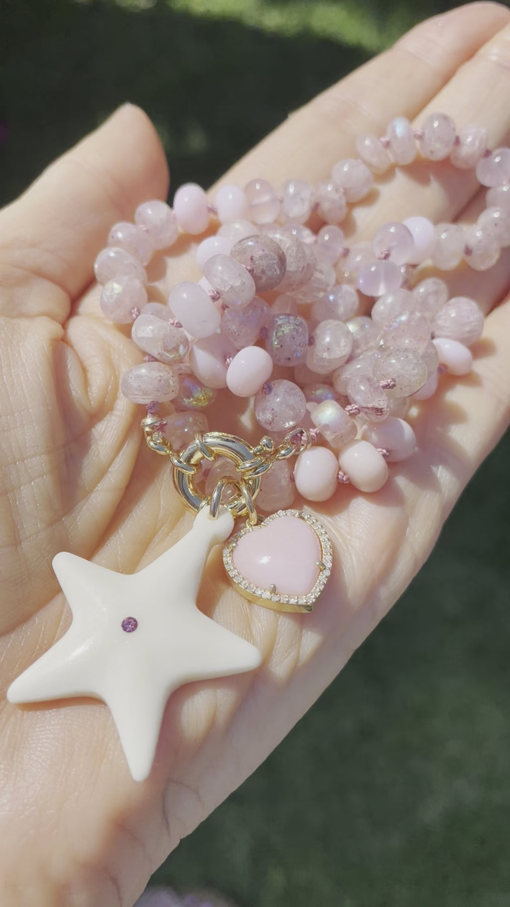 Powder puff gemstone necklace