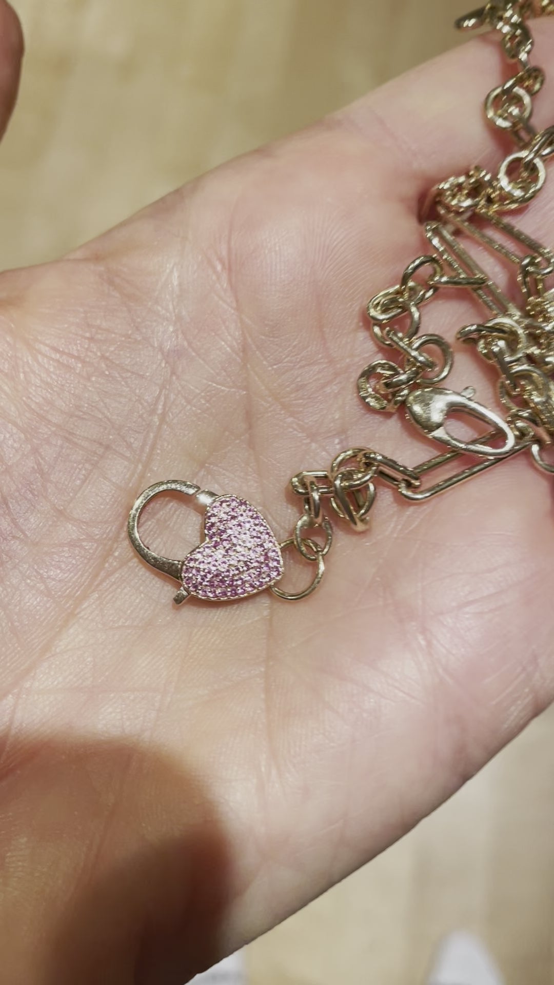 Pink sapphire heart clasp chain