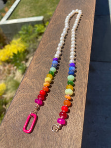 Pearl semi gemstone rainbow necklace