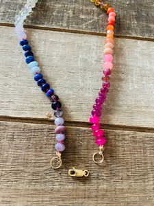 14 Kt dainty gemstone rainbow necklace