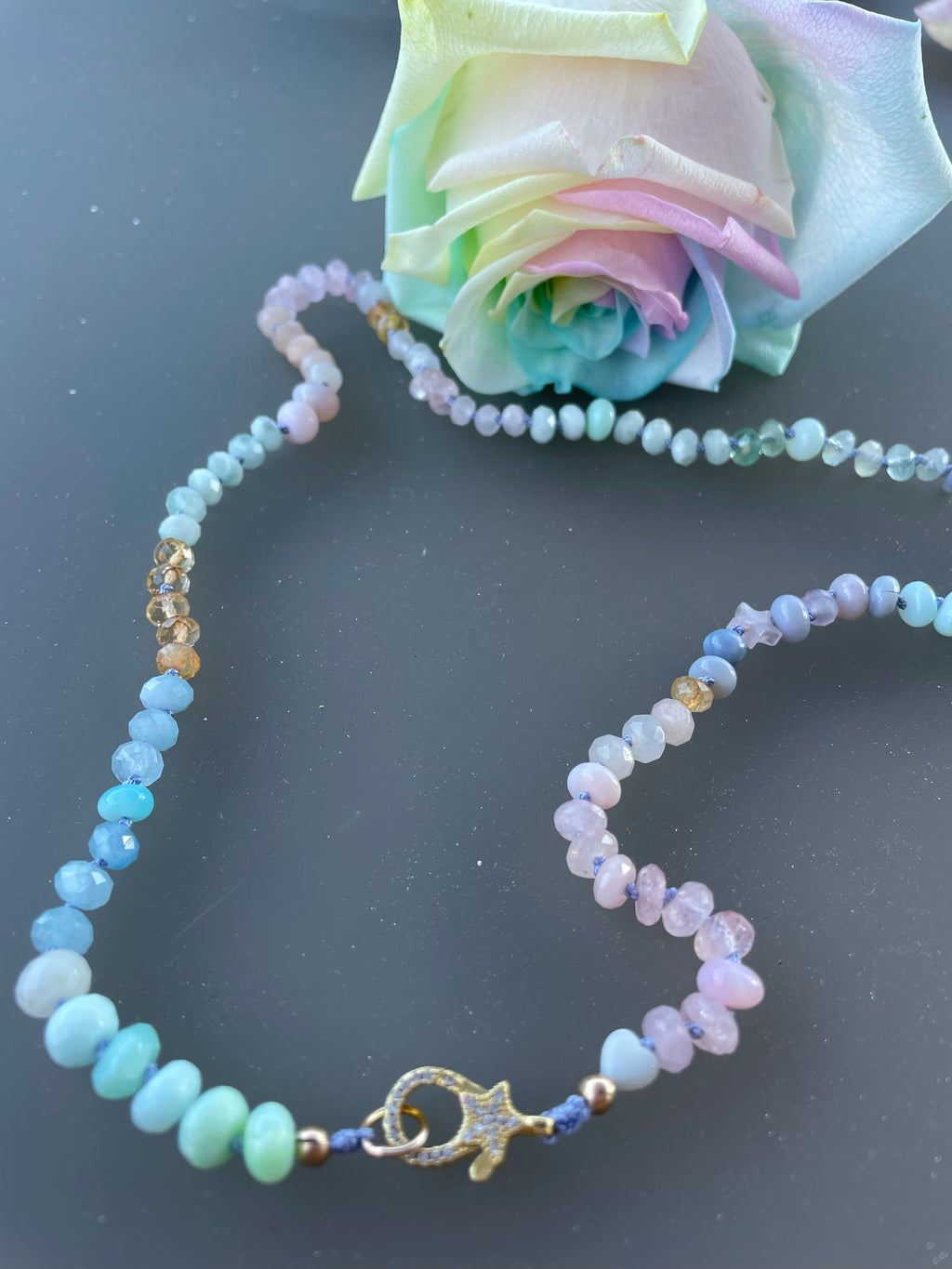 Pastel star knotted necklace