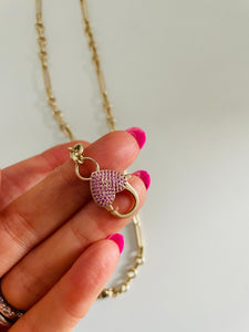 Pink sapphire heart clasp chain