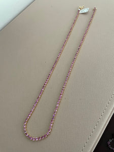 Pink sapphire tennis necklace