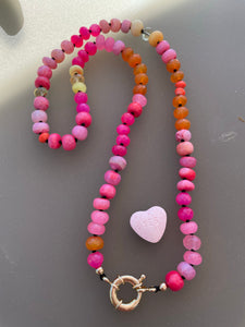 Neon Pinkie pop knotted gemstone necklace