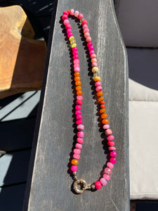 Neon Pinkie pop knotted gemstone necklace