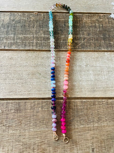 14 Kt dainty gemstone rainbow necklace