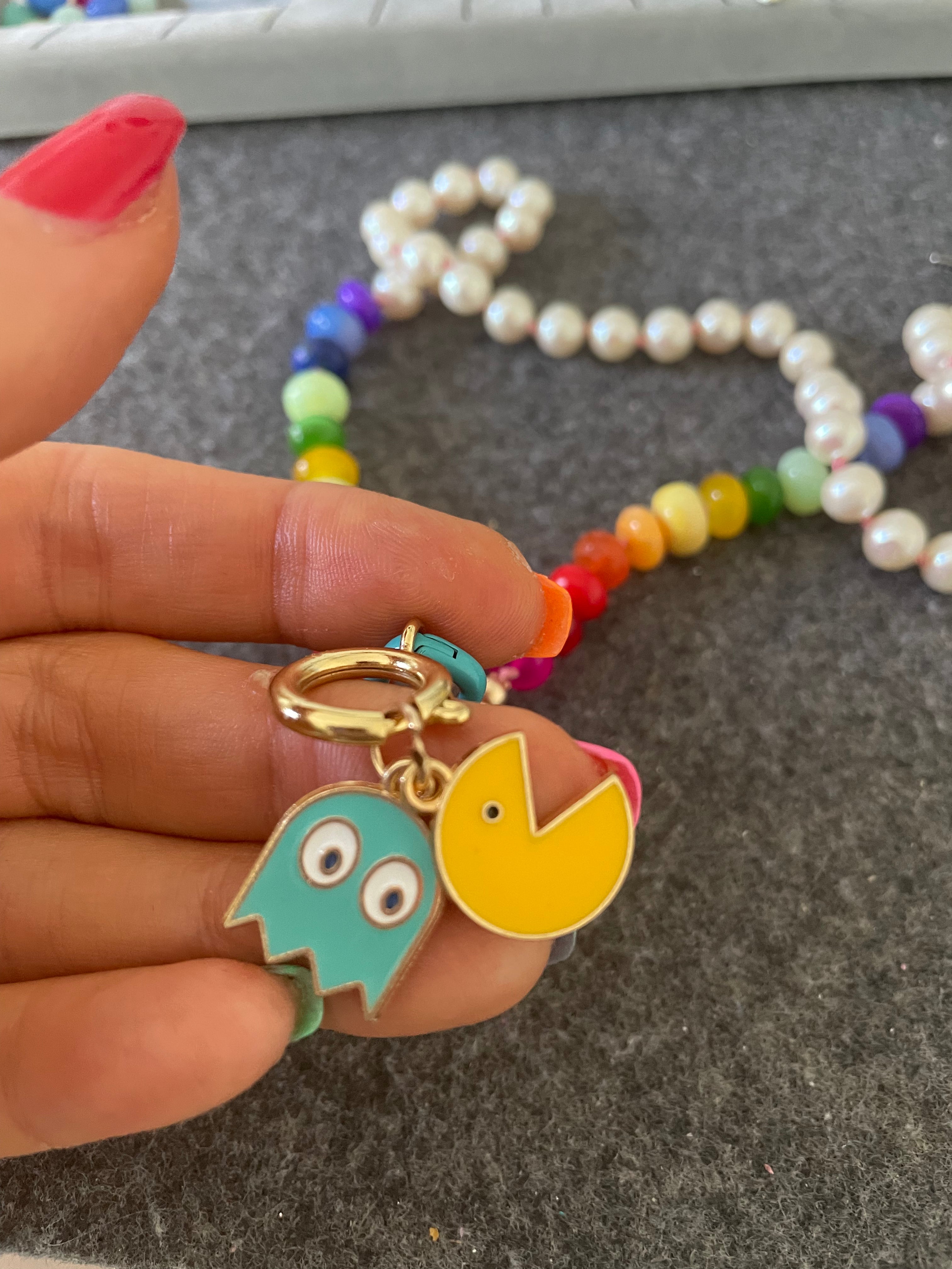 Pearl semi gemstone rainbow necklace